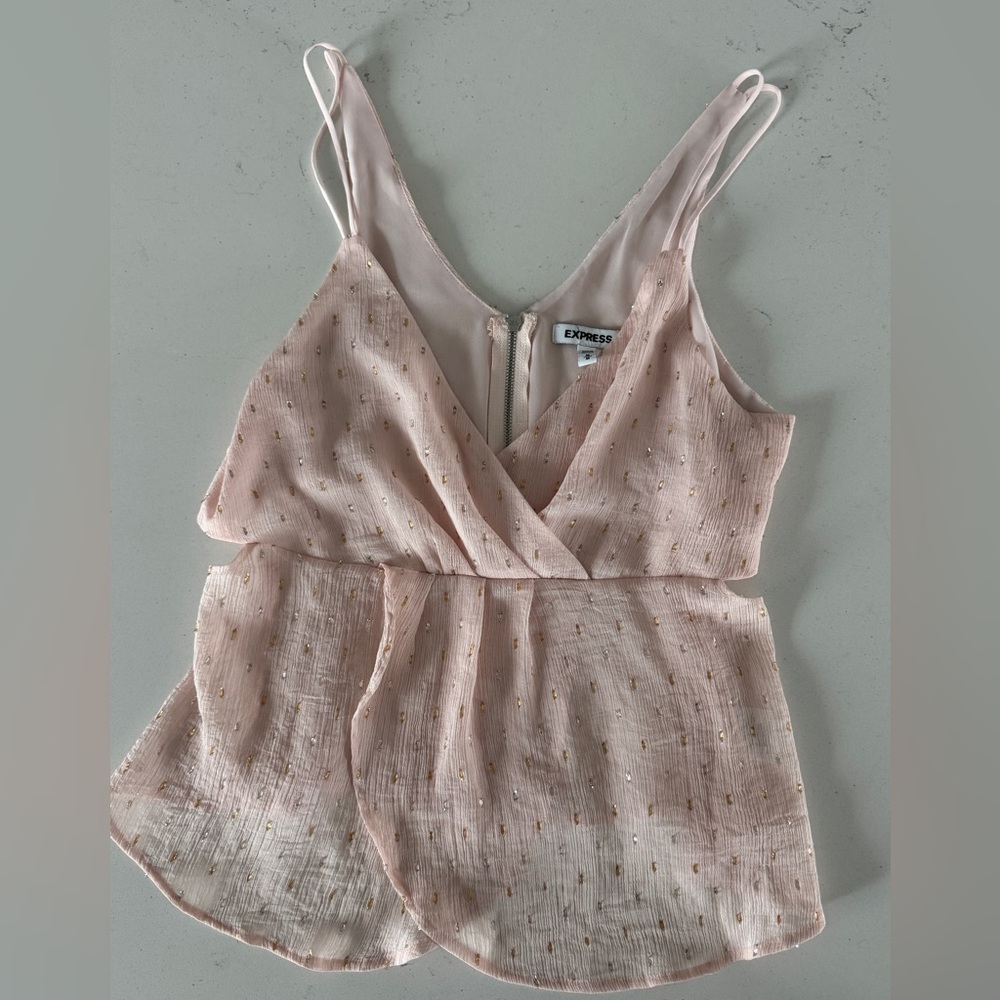 Express Blush Pink Metallic Dot Surplice Cami Top